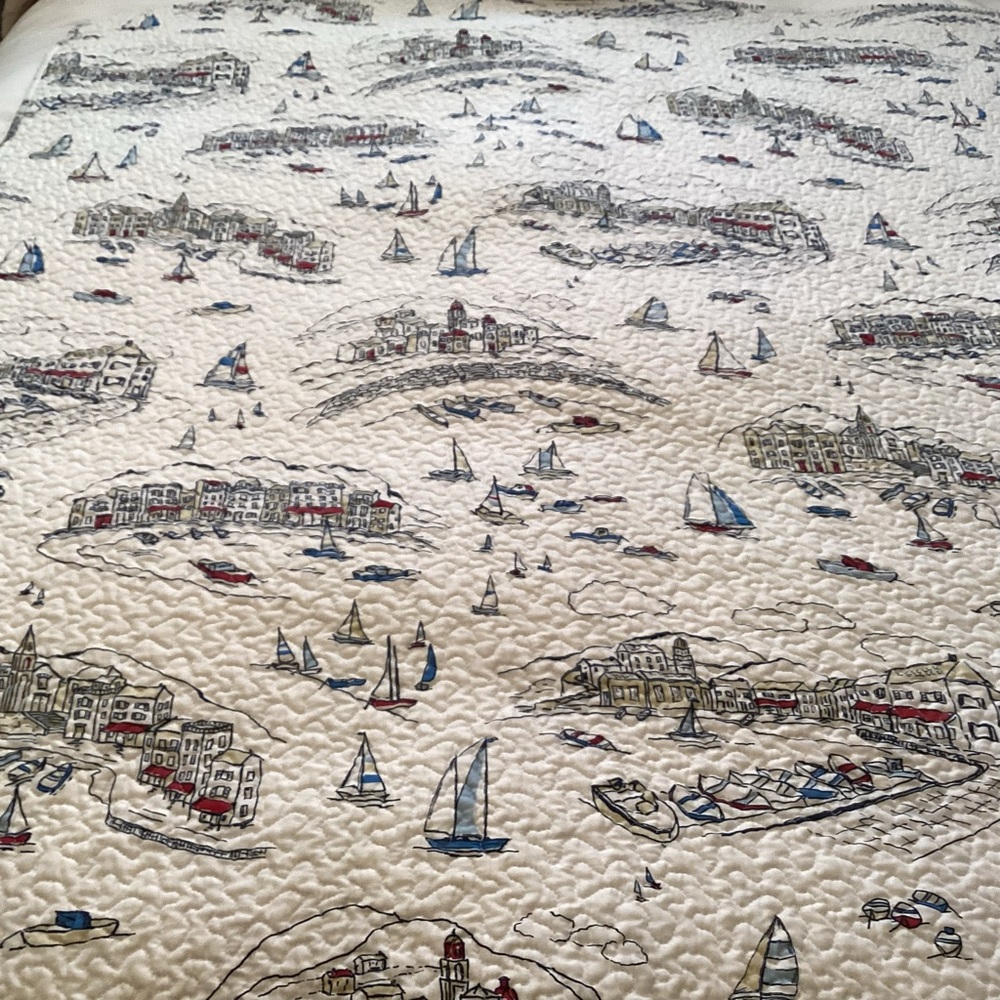 Nautical Throw and matching toss pillow cover,reversible stripe side. - Picture 2 of 7